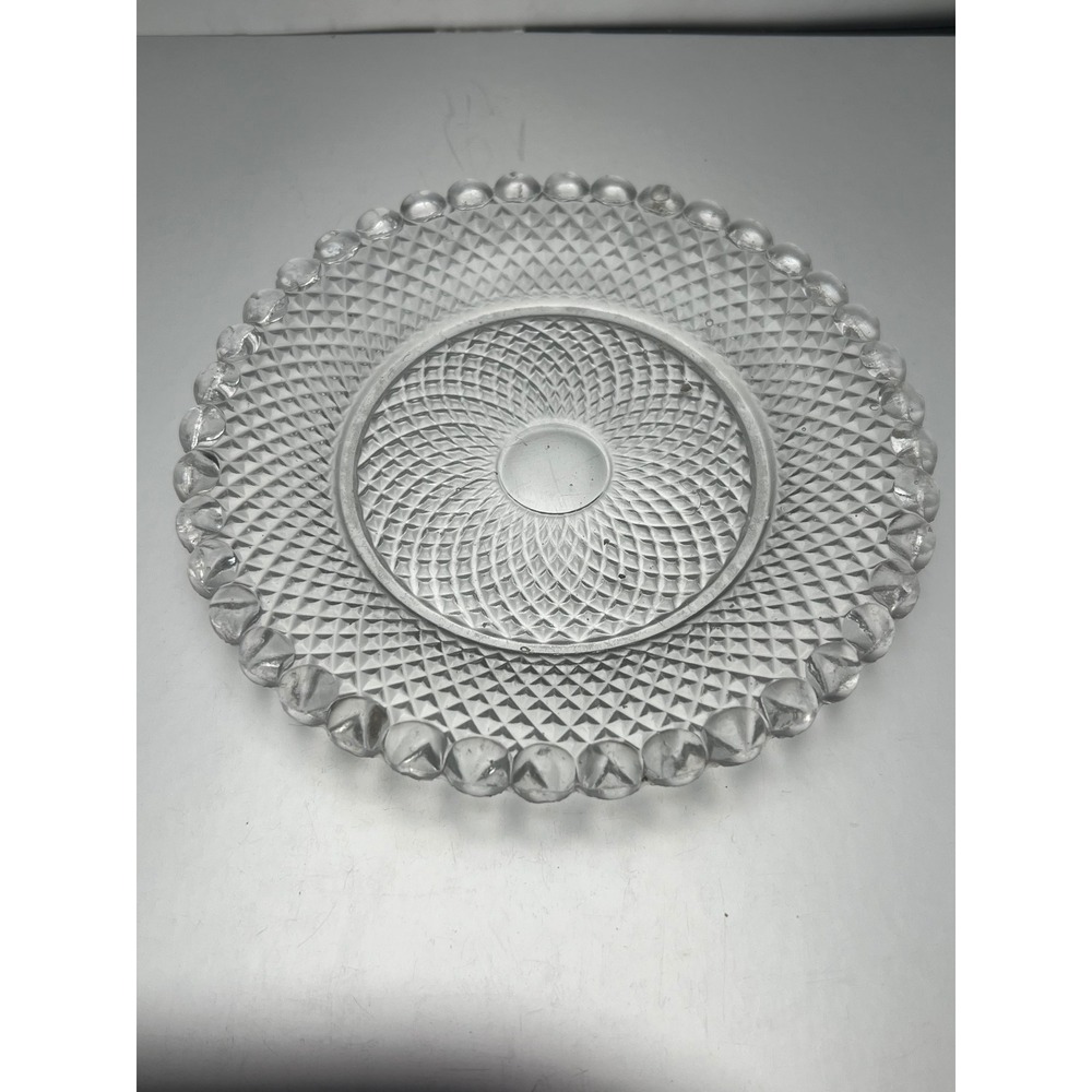 Antique EAPG Clear Glass Plate Diamond Point Sunburst Scalloped Rim 1880-1910